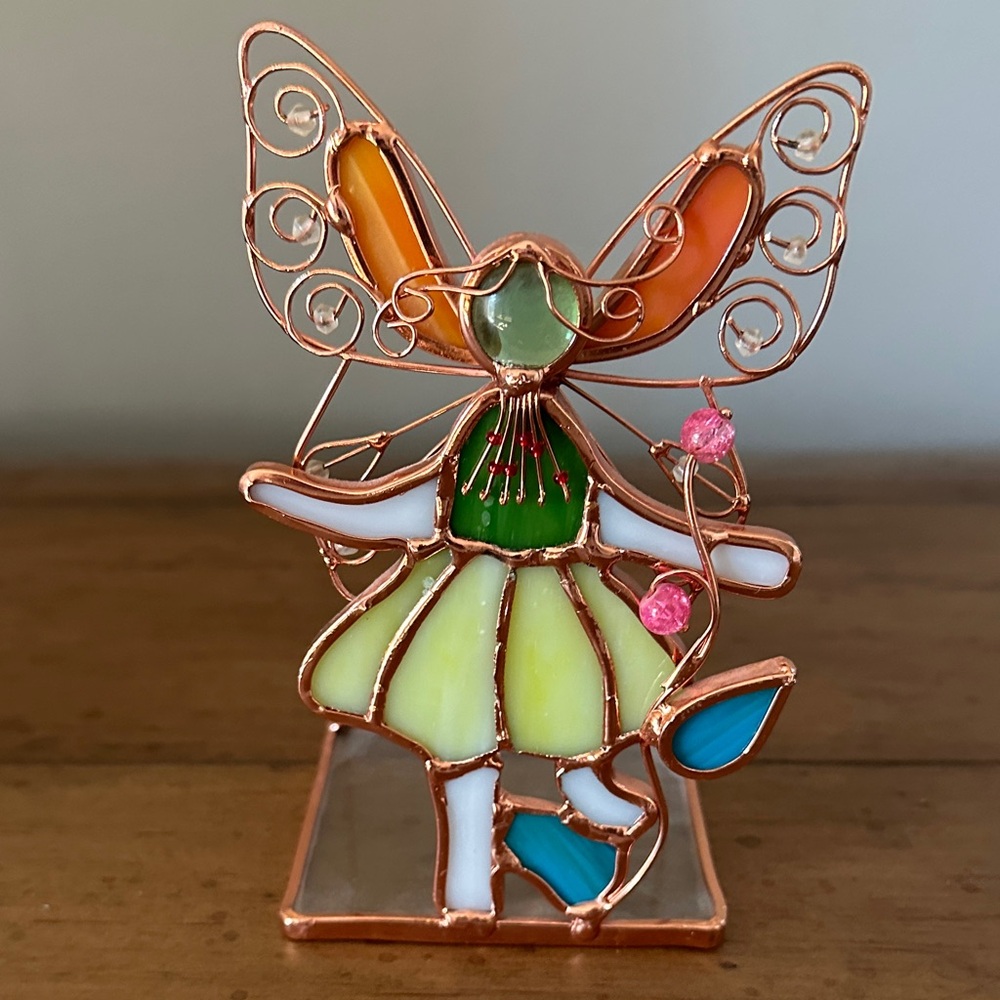 Vintage Stained Glass Angel Fairy Tea Light Candle Holder